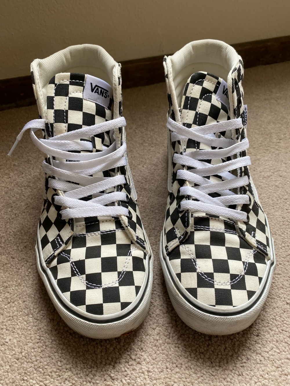Vans Checkerboard High-Top Sneakers - Black & White Canvas